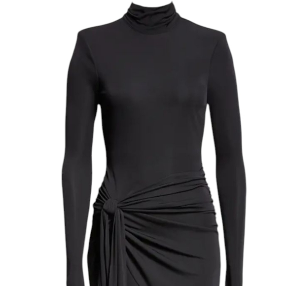 Cinq A Sept Johnson Mock-Neck Wrap-Skirt Midi Dress In Black... Size 8 - Picture 4 of 12